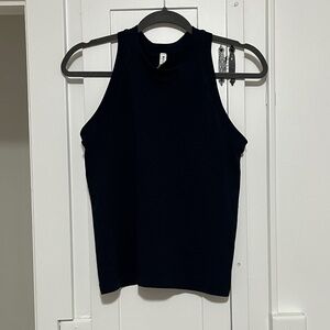 Athleta Navy Ribbed High-Neck Tank Top